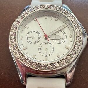 Stainless Steel Watch with White Band